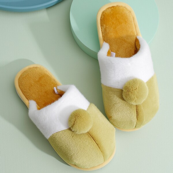 

Pom Pom Decor Fluffy Slippers, Khaki