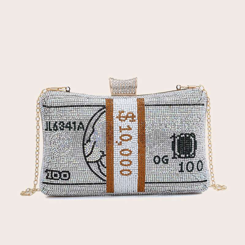 

Allover Rhinestone Decor Chain Bag, Silver