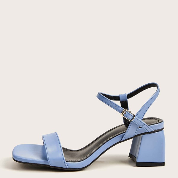 

Minimalist Ankle Strap Chunky Heeled Sandals, Blue