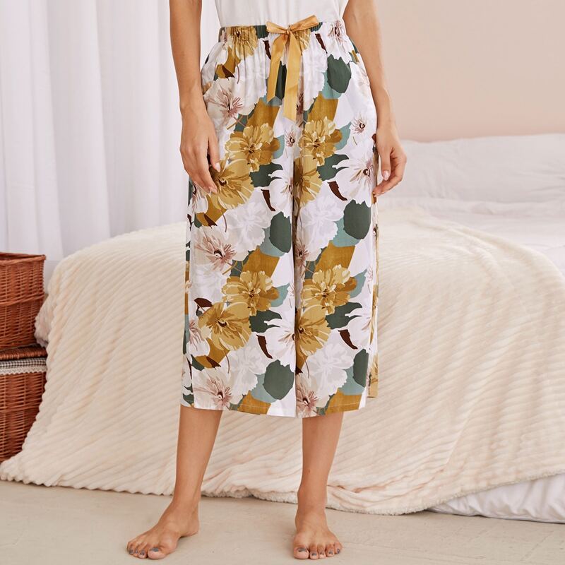 

Flower Print Bow Front Night Pants, Multicolor