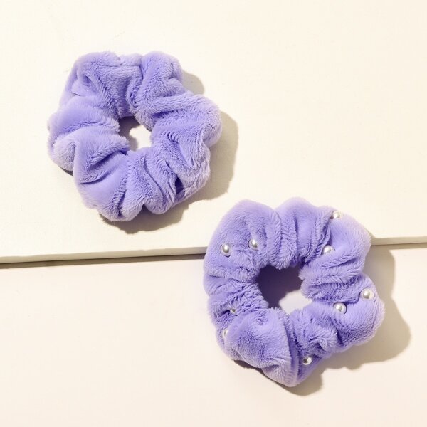 

2pcs Faux Pearl Decor Scrunchie, Purple