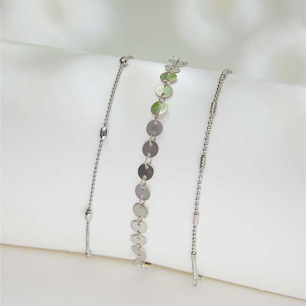 

3pcs Round Decor Anklet, Silver