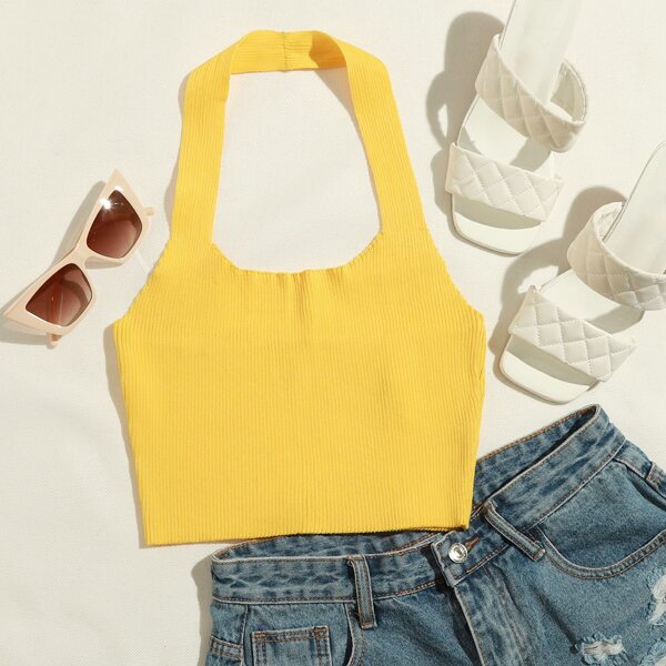 

Plus Rib-knit Halter Top, Yellow