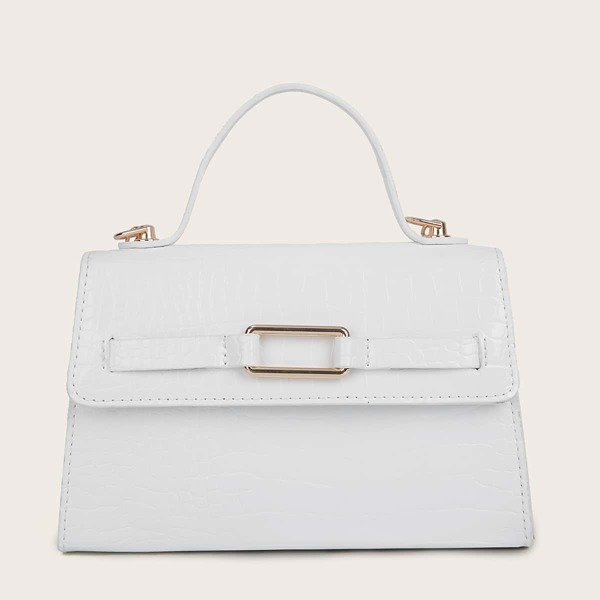 

Metal Decor Flap Satchel Bag, White