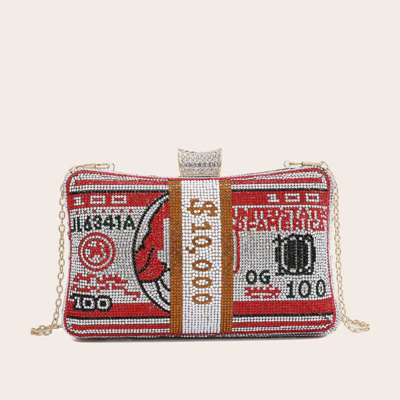 

Allover Rhinestone Decor Chain Bag, Red