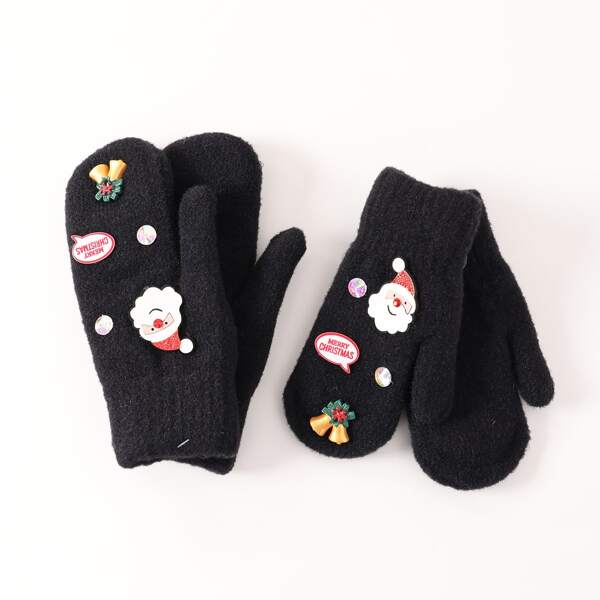 

2pairs Parent-toddler Kids Christmas Santa Claus Decor Gloves, Black