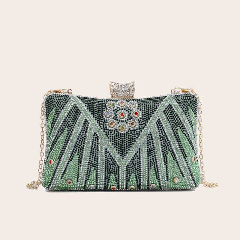 

Allover Rhinestone Decor Clutch Bag, Green