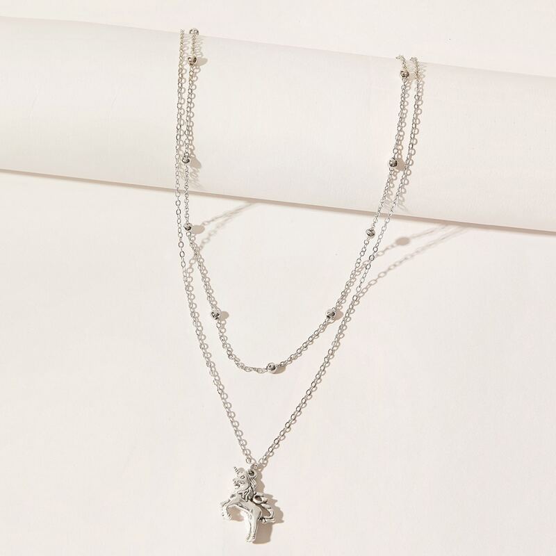 

2pcs Unicorn Pendant Necklace, Silver