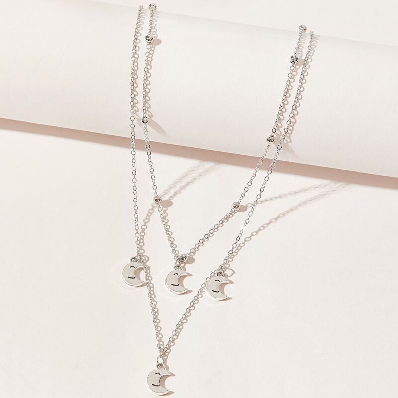 

Moon Layered Necklace, Silver