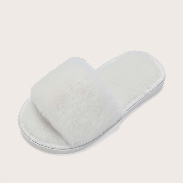 

Girls Open Toe Fluffy Slippers, White