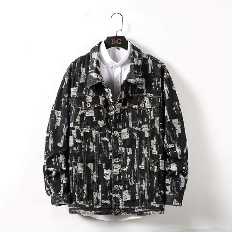 

Guys Ripped Denim Jacket Without Shirt, Black and white