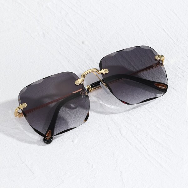 

Men Rimless Square Frame Sunglasses, Dark grey