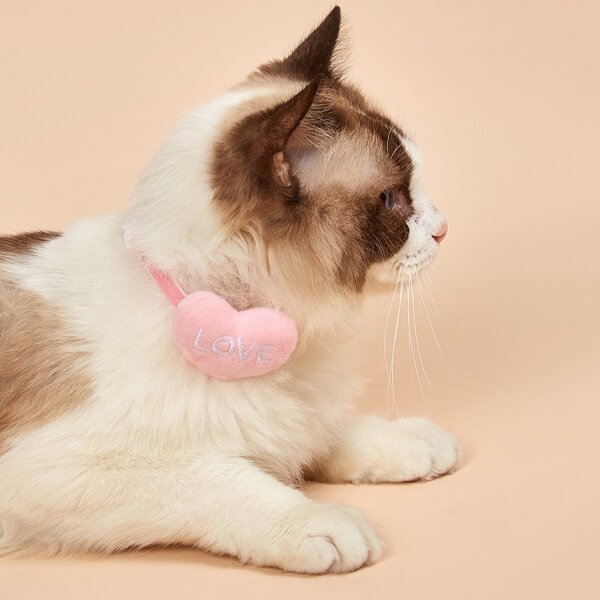 

1pc Heart Decor Cat Necklace, Pink