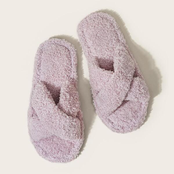 

Cross Strap Fluffy Slippers, Pink