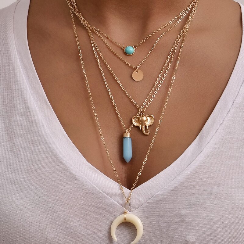 

Elephant Charm Layered Necklace, Gold