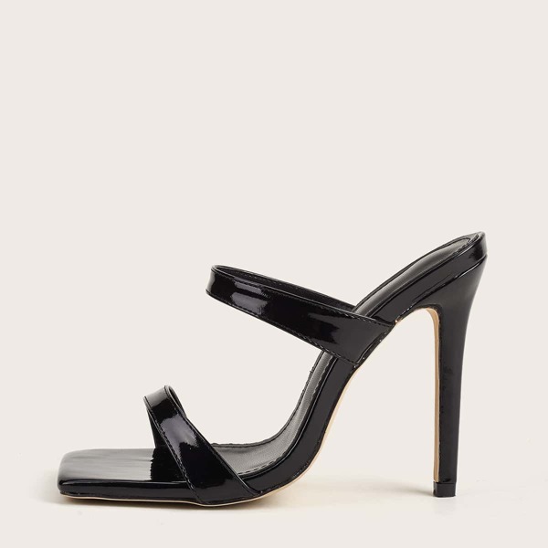 

Double Band Stiletto Heeled Mules, Black