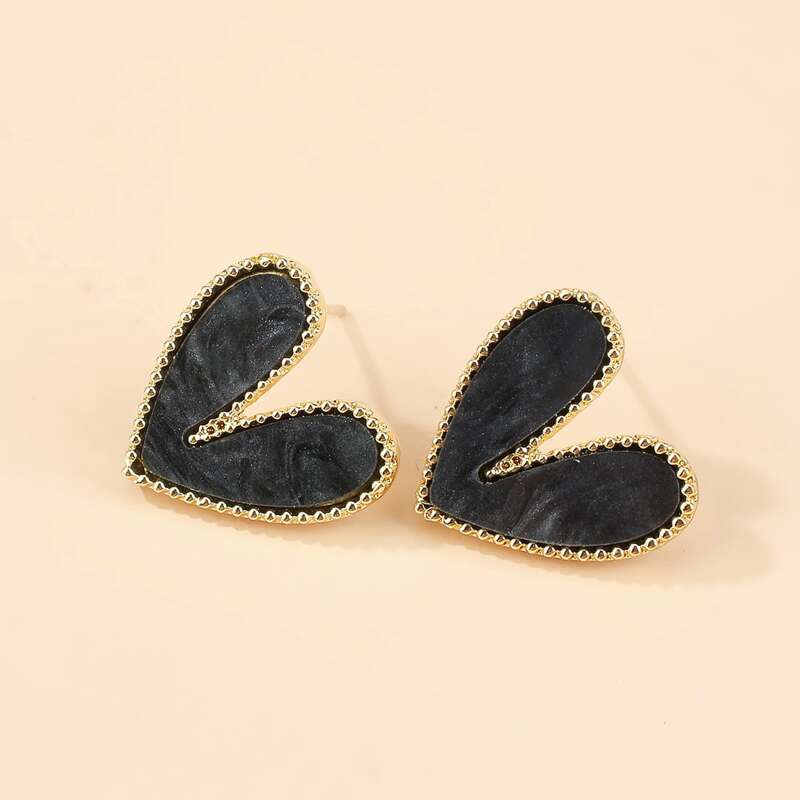 Heart Stud Earrings, Black