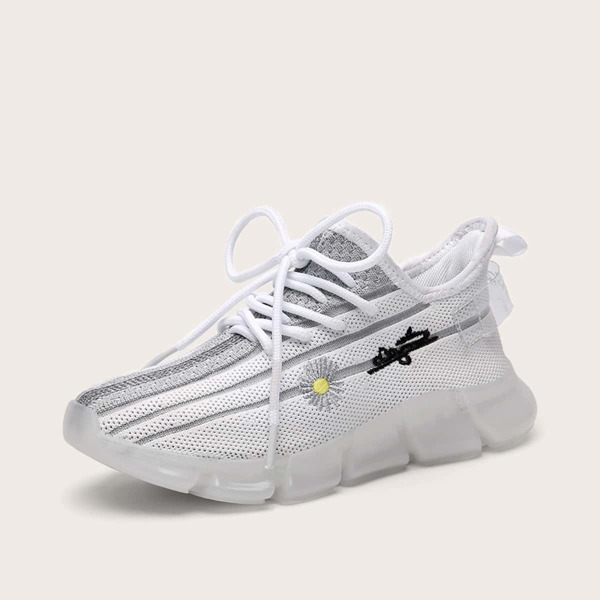 

Girls Lace-up Decor Wide Fit Sneakers, White