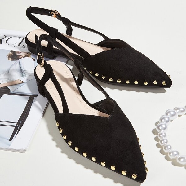 

Studded Decor Slingback Flats, Black