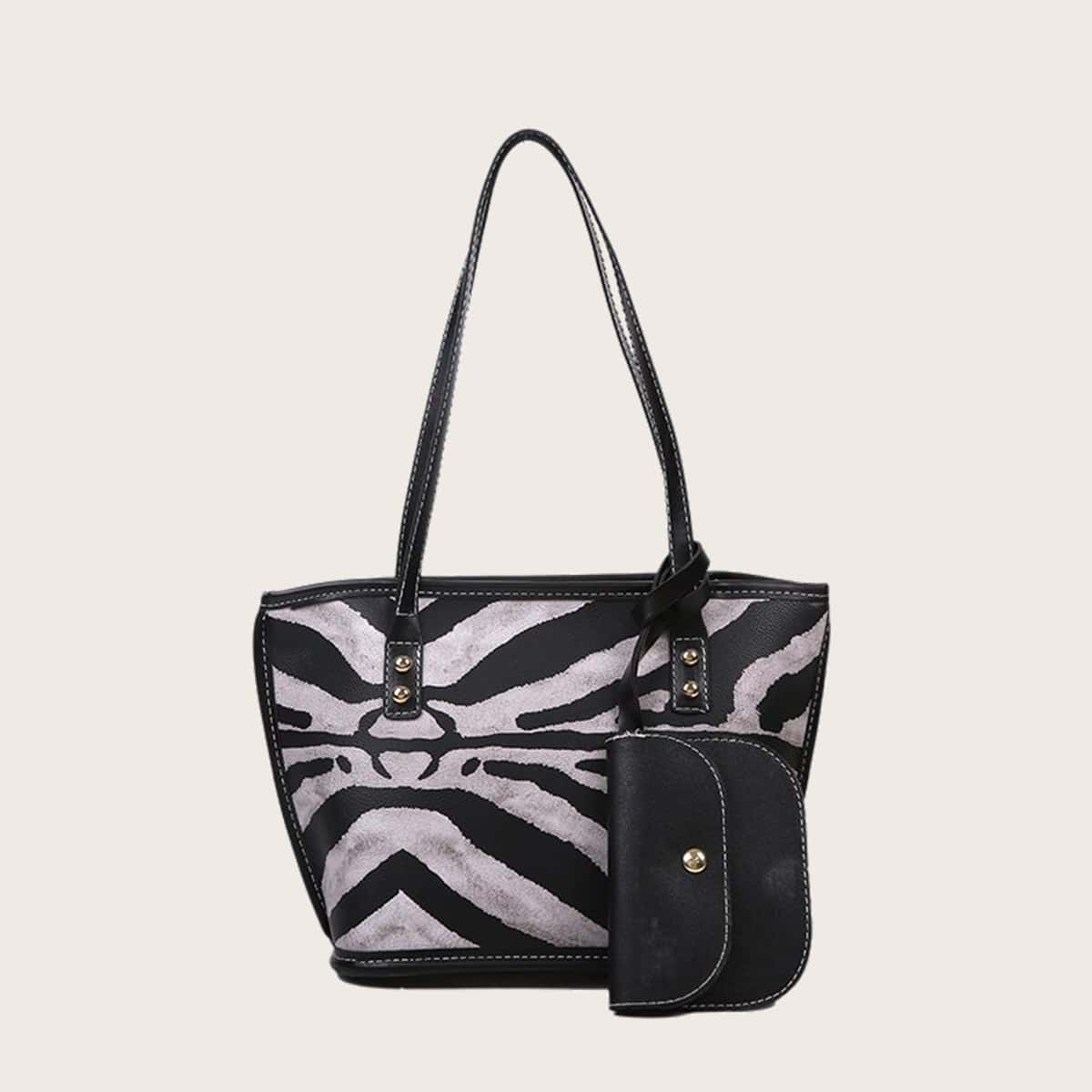 

Zebra Striped Tote Bag & Coin Purse, Multicolor