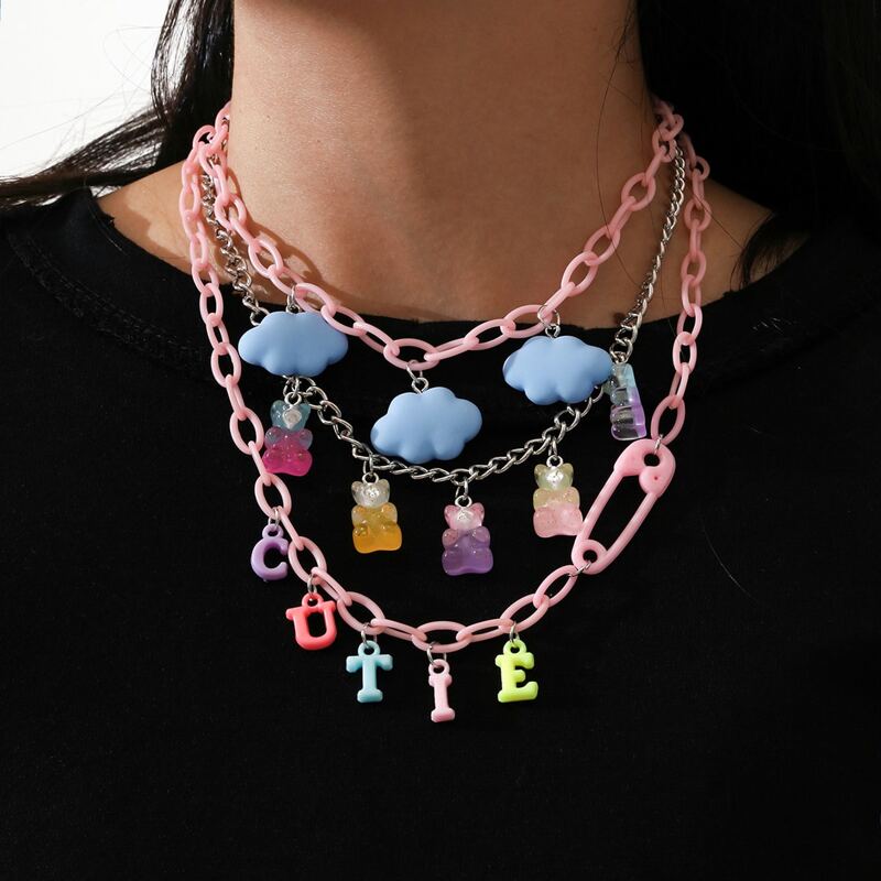 

Letter Charm Layered Necklace, Multicolor
