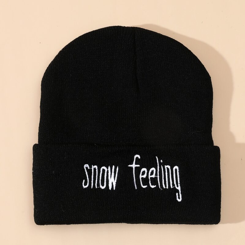 

Letter Embroidery Cuffed Beanie, Black