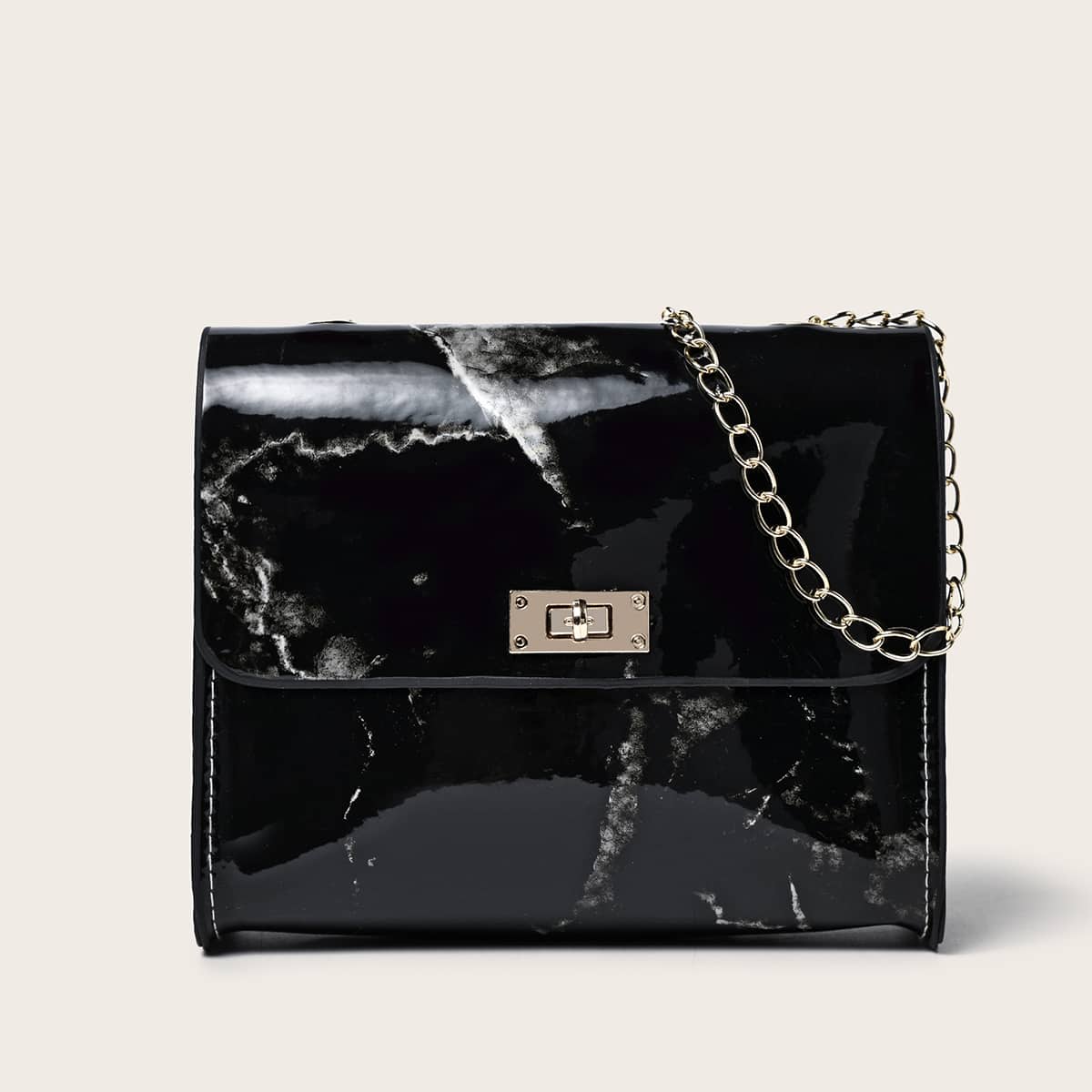 

Marble Chain Crossbody Bag, Black