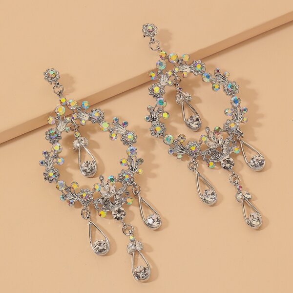 

Rhinestone Decor Drop Earrings, Silver