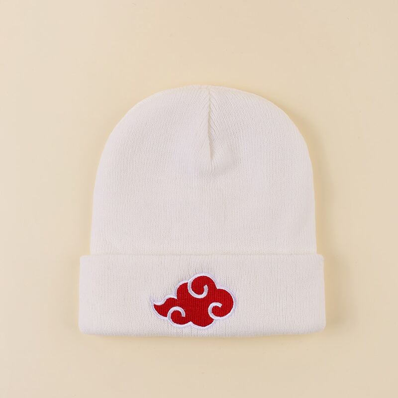 Cloud Embroidery Cuffed Beanie, White