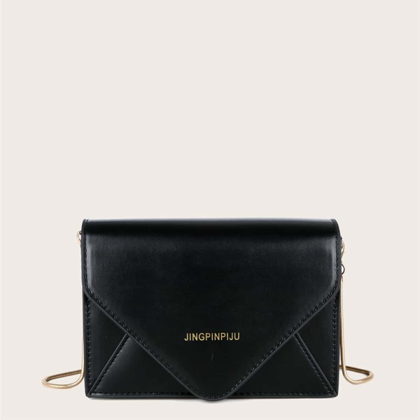 

Letter Graphic Flap Chain Bag, Black