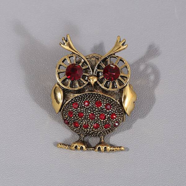 

Men Rhinestone Owl Brooch, Bronze