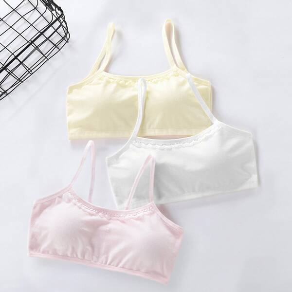 

Girls 3pcs Lace Trim Bralettes, Multicolor