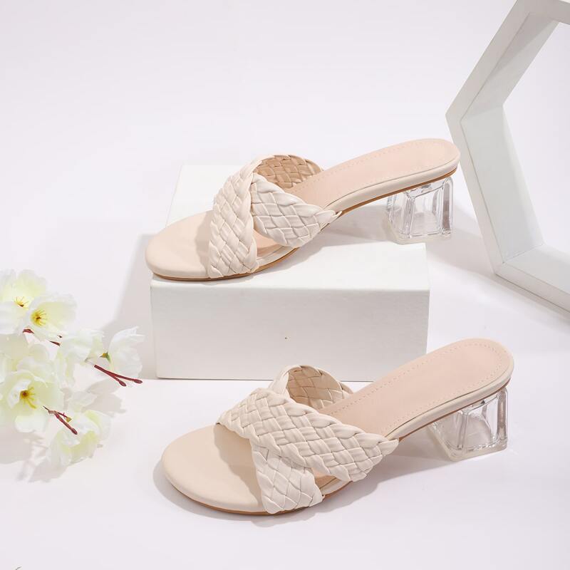 

Braided Design Chunky Heeled Mules, Apricot