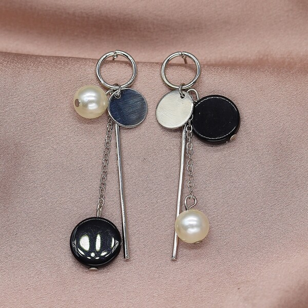 

Faux Pearl Decor Drop Earrings, Black