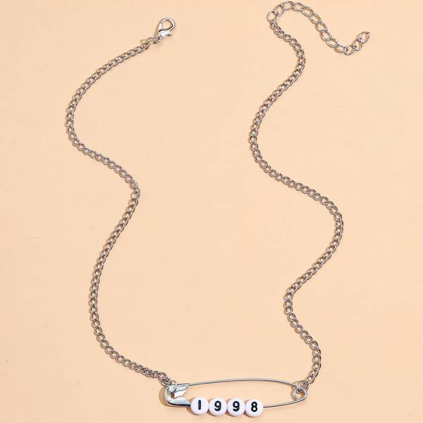 

Safety Pin Decor Necklace, Multicolor