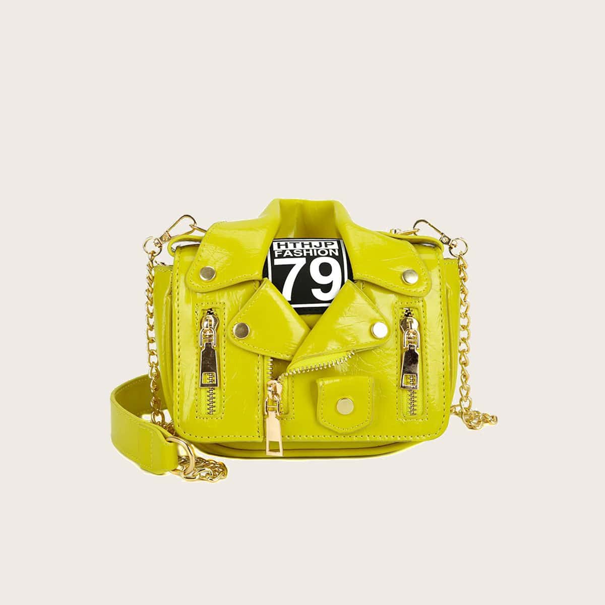 

PU Leather Jacket Shaped Chain Crossbody Bag, Mustard yellow