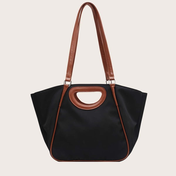 

Contrast Trim Large Capacity Tote Bag, Black