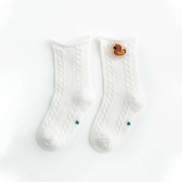 

Toddler Girls Cartoon Embroidery Socks, White
