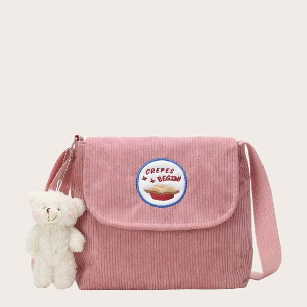

Girls Bear Charm Flap Crossbody Bag, Pink