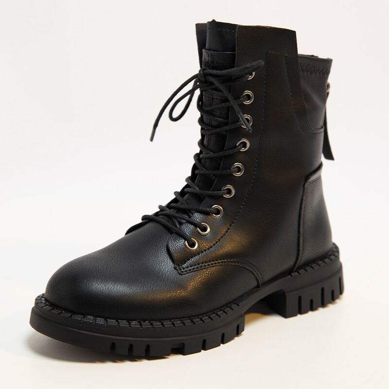 

Zip Back Lace-up Combat Boots, Black