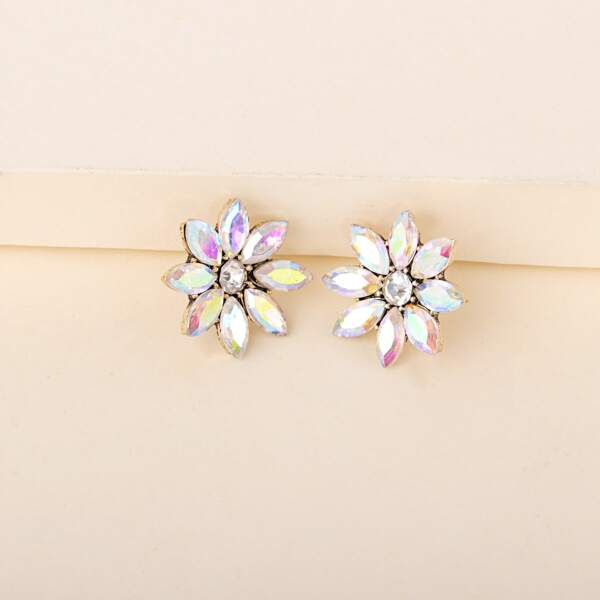 

Rhinestone Decor Flower Earrings, Multicolor