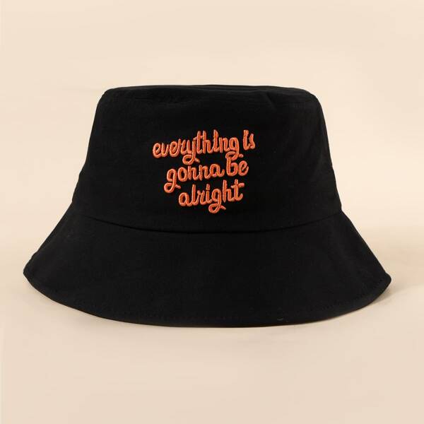 

Slogan Embroidery Bucket Hat, Black