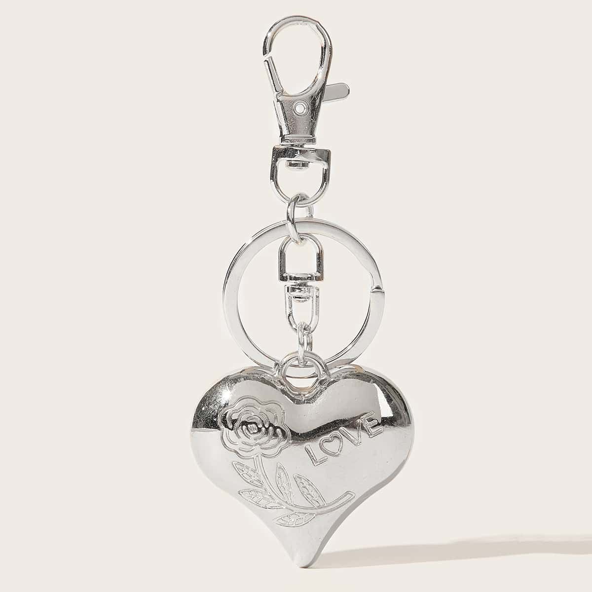 

Floral Heart Bag Charm, Silver