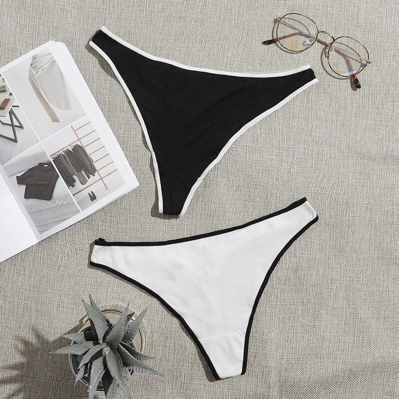 

2pack Contrast Binding Panty Set, Black and white