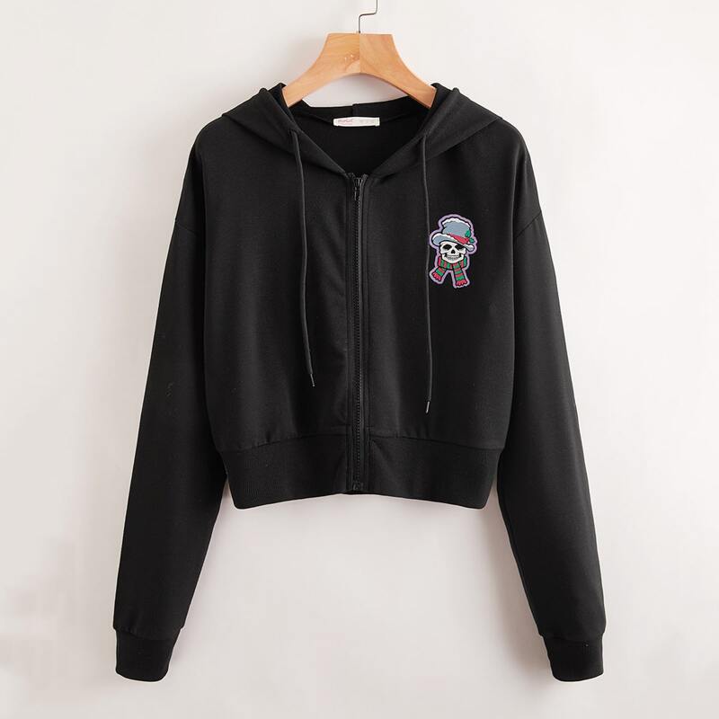 

Christmas Skull Graphic Zip Up Sweatshirt, Black