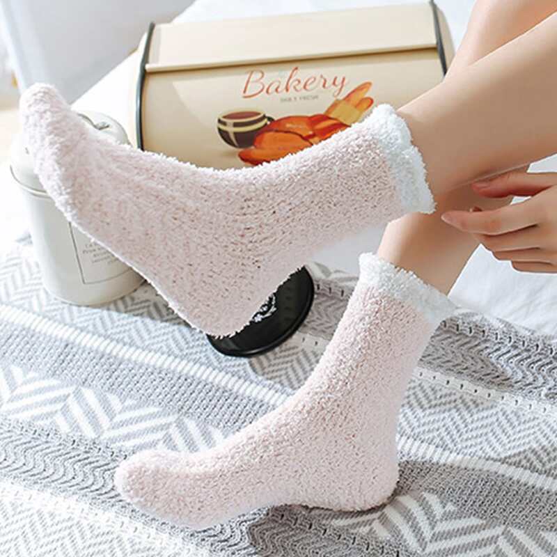 

1pair Solid Fluffy Socks, Pink