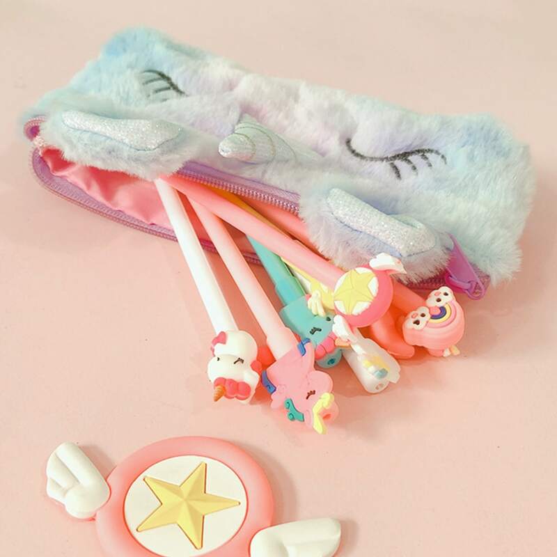 

1pc Random Cartoon Unicorn Fluffy Pencil Case, Multicolor