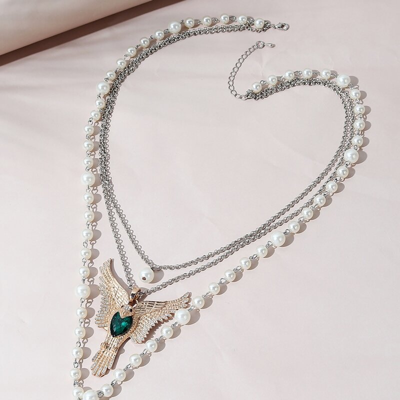 

Rhinestone Decor Eagle Charm Layered Necklace, Multicolor