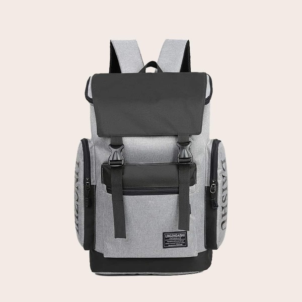 

Men Buckle Front Large Capacity Backpack, Grey