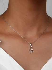 Music Note Pendant Necklace - Silver - View 3